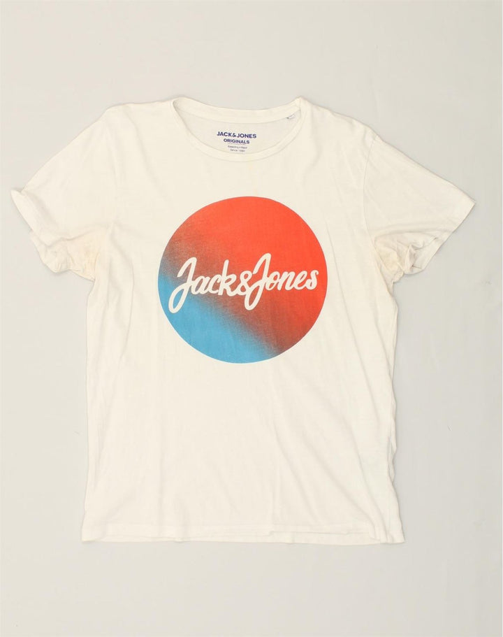 JACK & JONES Mens Originals Graphic T-Shirt Top Medium White Cotton | Vintage Jack & Jones | Thrift | Second-Hand Jack & Jones | Used Clothing | Messina Hembry 