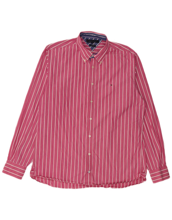Tommy Hilfiger Mens Custom Fit Shirt Large Pink Striped Cotton