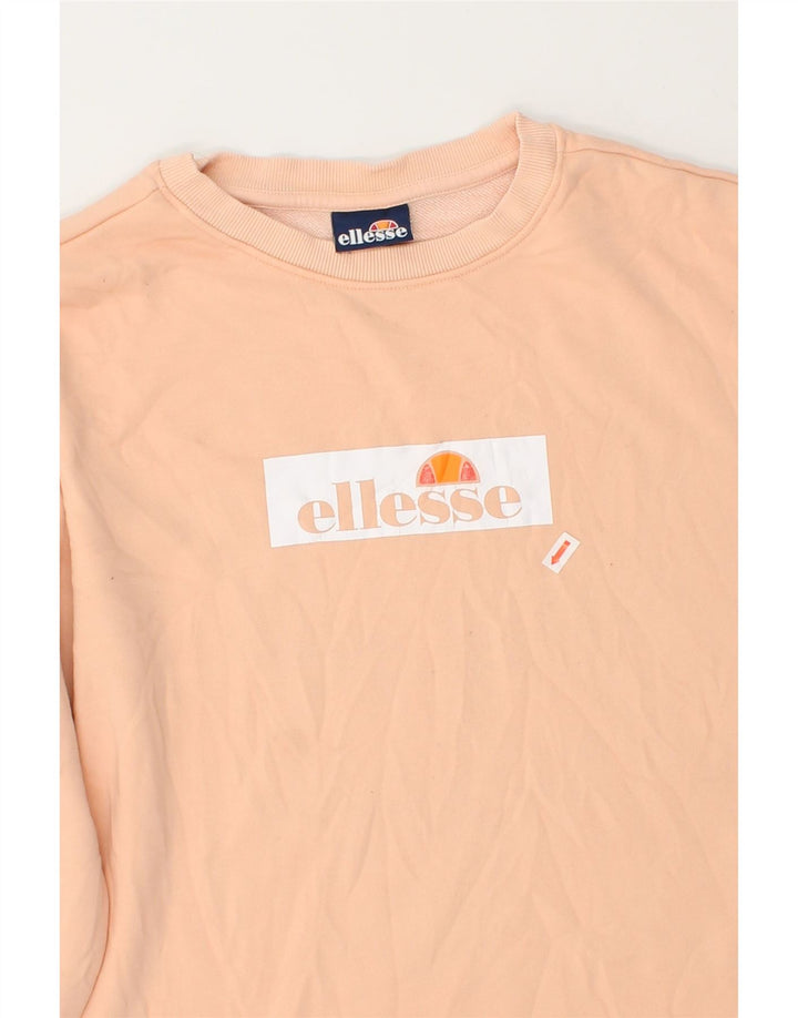 ELLESSE Womens Graphic Sweatshirt Jumper UK 14 Medium Orange Cotton Vintage Ellesse and Second-Hand Ellesse from Messina Hembry 
