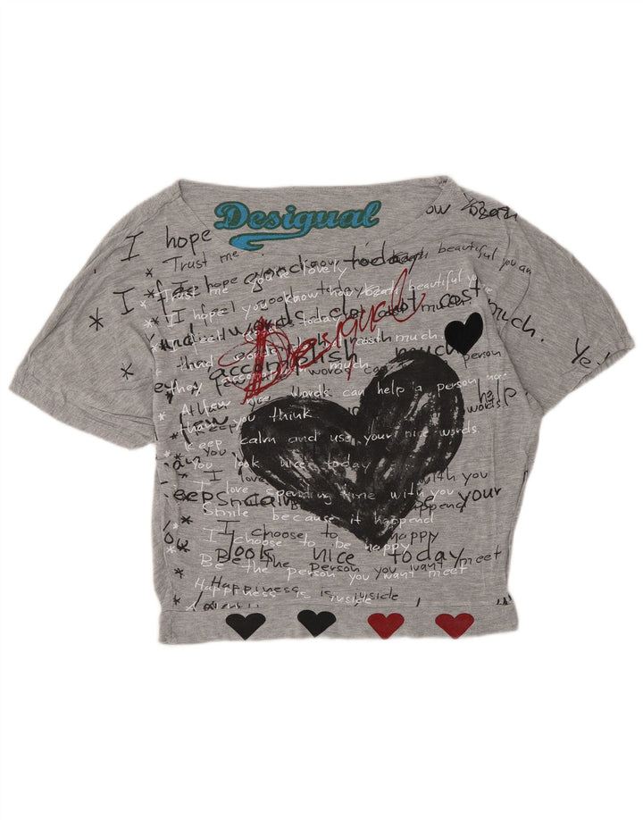 Desigual Dame Grafisk T-Shirt Top UK 14 Medium Grå