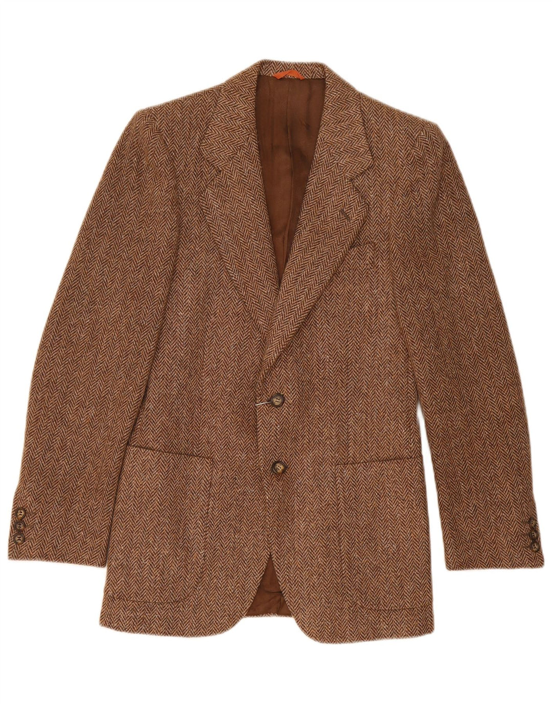 vintage Homme 2 Bouton Blazer Veste IT 44 XS Marron Herringbone Laine