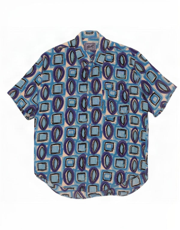 Chemise à manches courtes homme vintage Viscose géométrique bleu moyen
