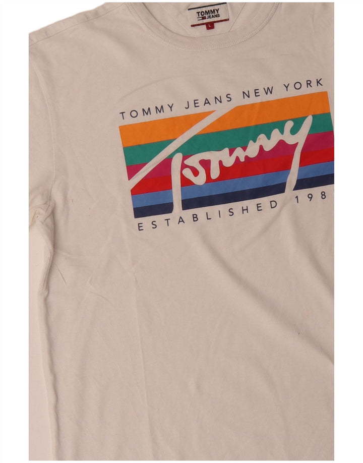 Tommy Hilfiger Mens Regular Fit Graphic T-Shirt Top Large White Cotton
