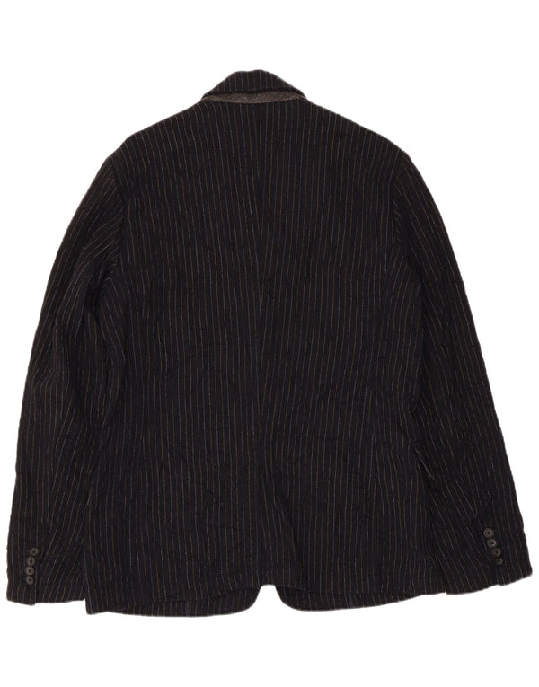 Jaqueta Blazer Guess Masculina com 2 Botões Reino Unido 38 Lã Listrada Azul Marinho Médio