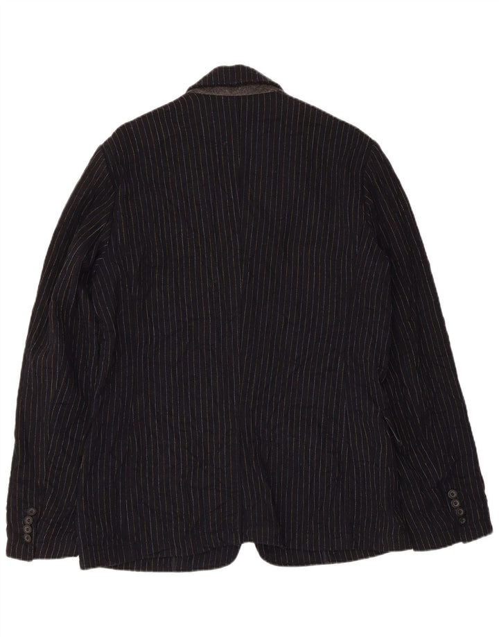 Guess Mens 2 Button Blazer Jacket UK 38 Medium Navy Blue Striped Wool