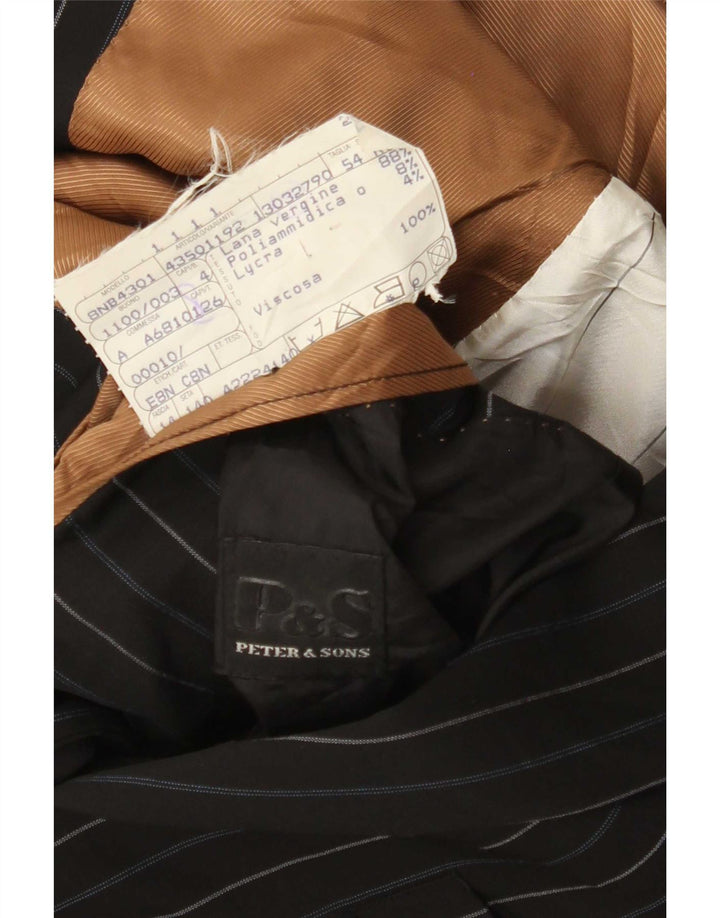 Peter & Sons férfi 3 gombos blézer dzseki IT 54 2XL fekete csíkos gyapjú