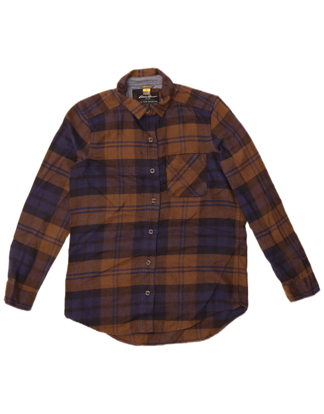 Eddie Bauer Womens Oversized Flannel Shirt UK 6 XS Brown Check Polyester