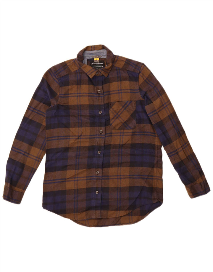 Eddie Bauer Womens Oversized Flannel Shirt UK 6 XS Brown Check Polyester