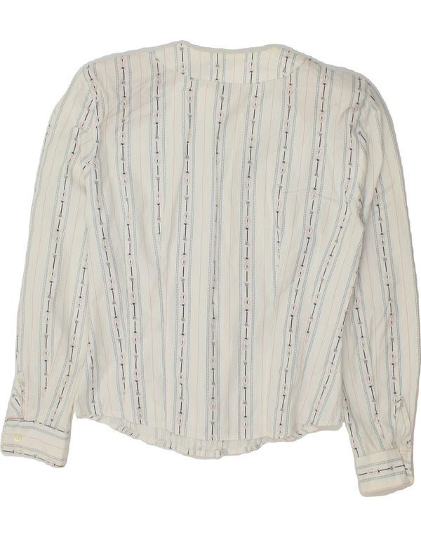 VINTAGE skjortebluse til kvinder UK 12 Medium hvid stribet bomuld