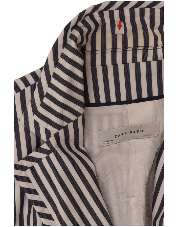 Zara Dame 2-knaps blazerjakke UK 18 XL marineblå stribet