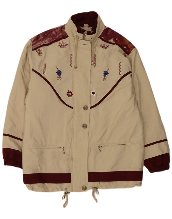 Vintage Kvinders Oversized Utility Jacket UK 8 Small Beige Floral Polyester