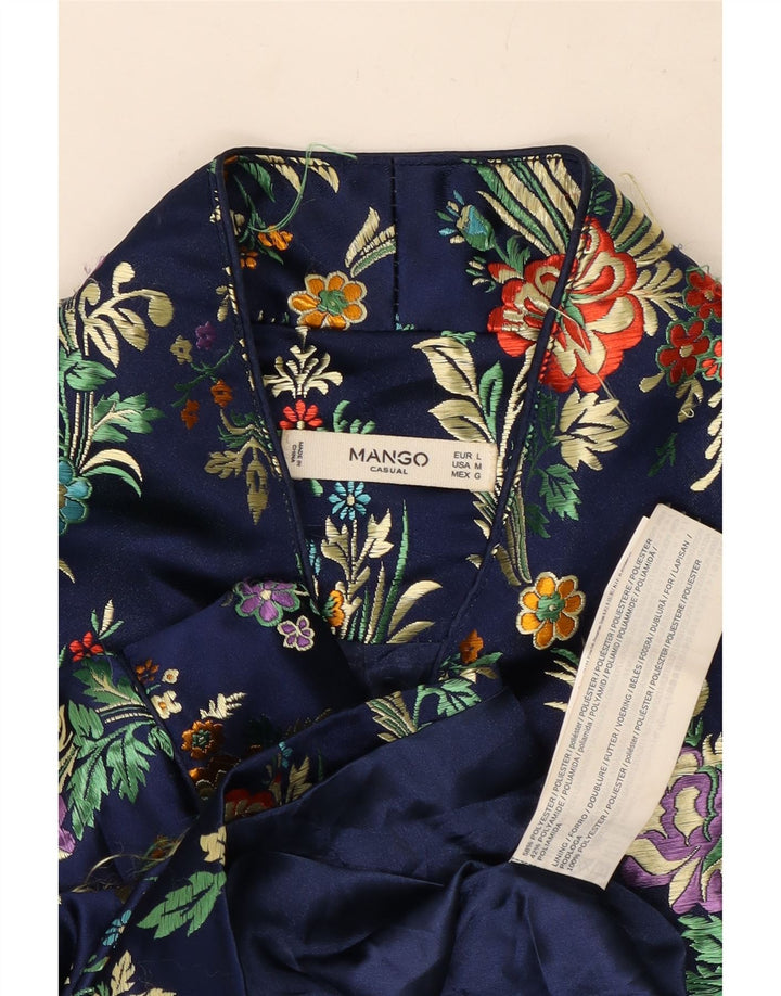 Mango Damen-Blazerjacke mit 3 Knöpfen, UK 16, großes blaues Blumenmuster, Polyester