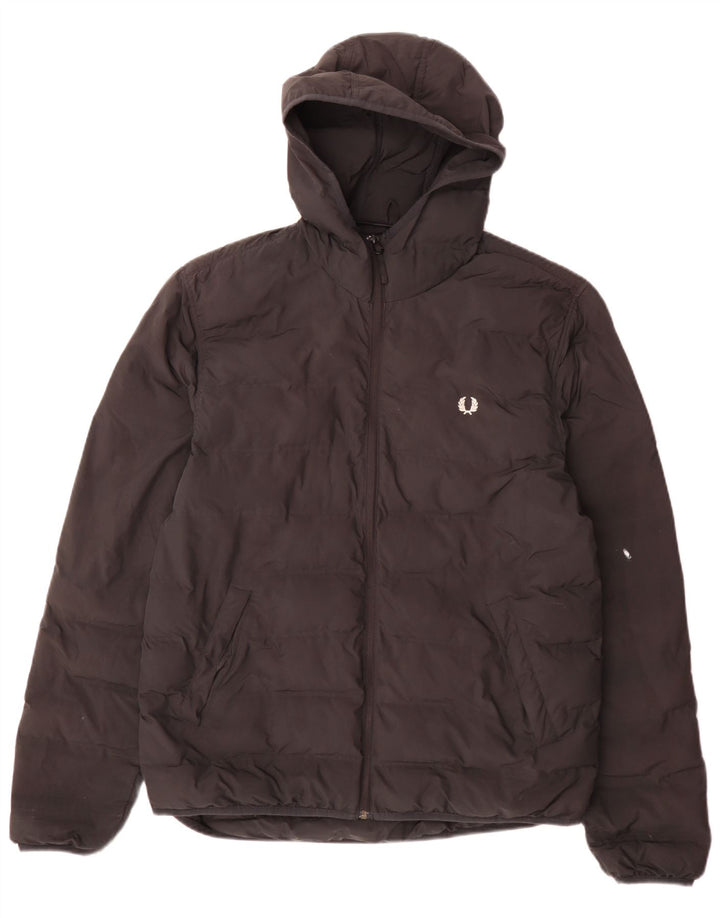 Fred Perry Chaqueta acolchada con capucha para hombre UK 40 Large Poliéster negro
