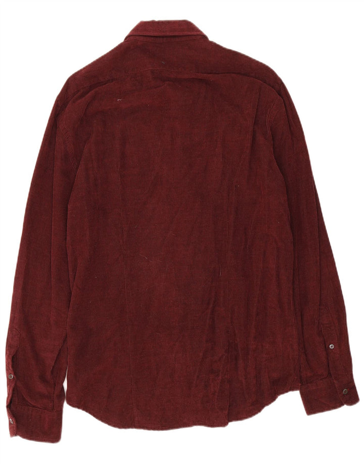 Jigsaw Mens Corduroy Shirt Medium Burgundy Cotton