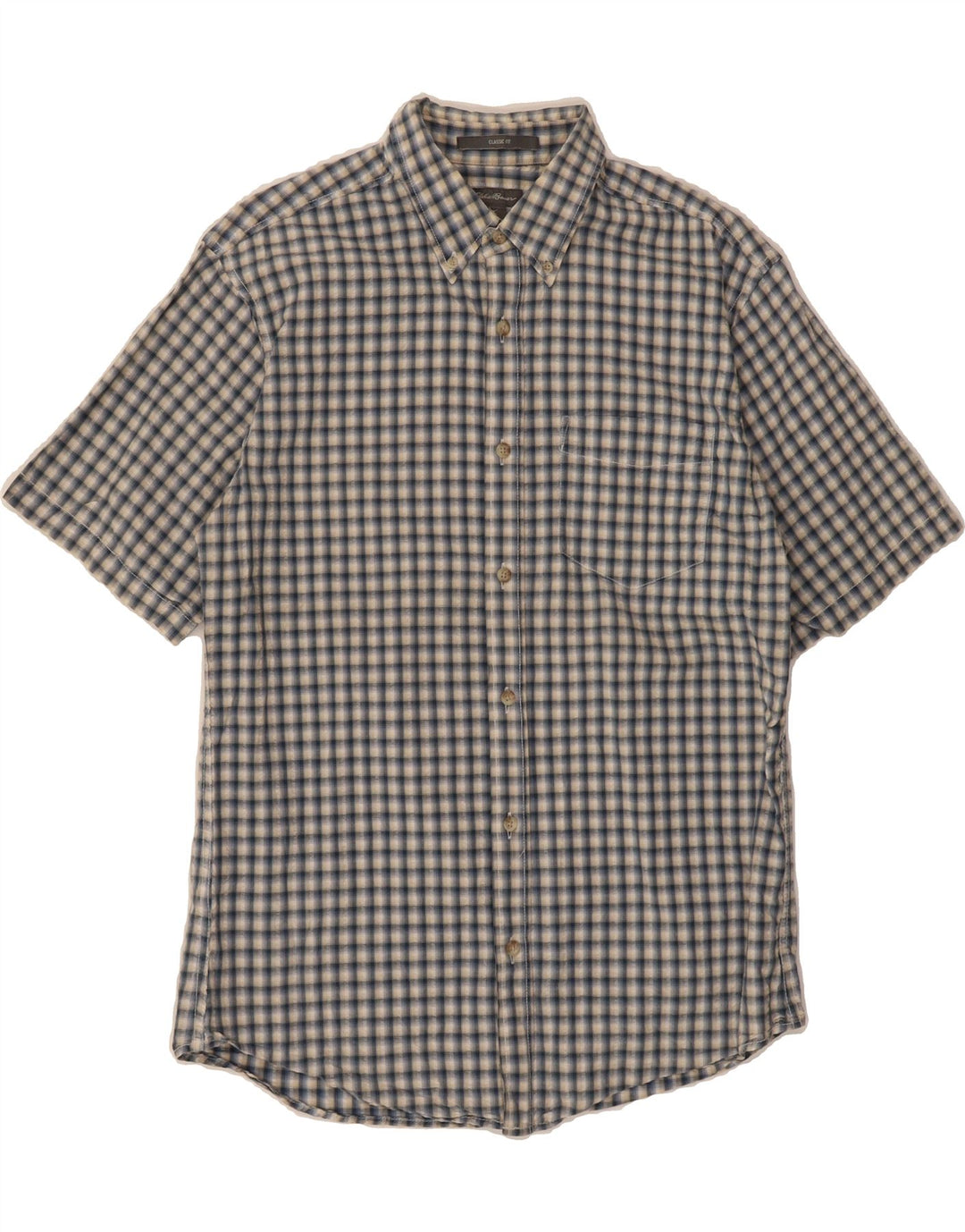 EDDIE BAUER Mens Classic Fit Short Sleeve Shirt Medium Blue Check Cotton Vintage Eddie Bauer and Second-Hand Eddie Bauer from Messina Hembry 