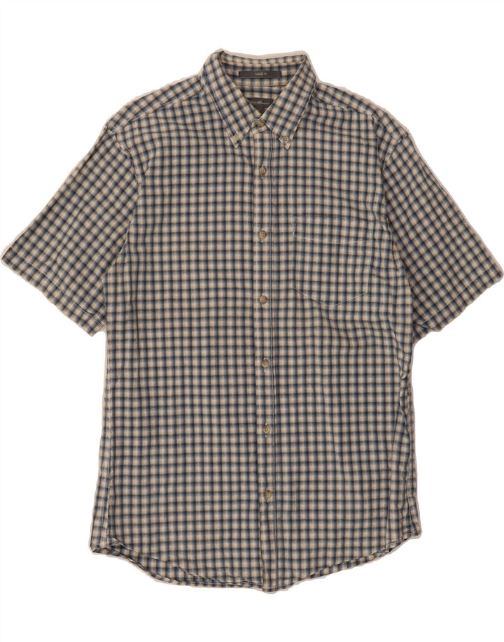 EDDIE BAUER Mens Classic Fit Short Sleeve Shirt Medium Blue Check Cotton Vintage Eddie Bauer and Second-Hand Eddie Bauer from Messina Hembry 