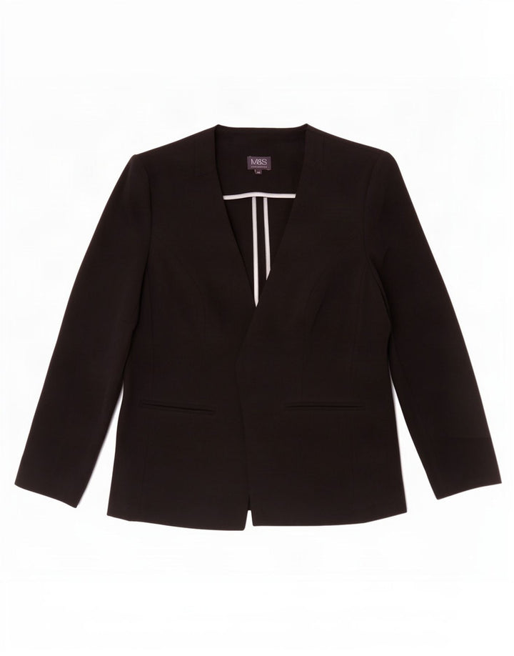 Marks & Spencer Veste Blazer Ouverte Femme UK 14 Moyen Noir Polyester