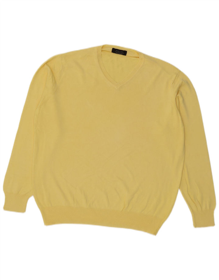 Zara Mens V-Neck Jumper Sweater XL Yellow