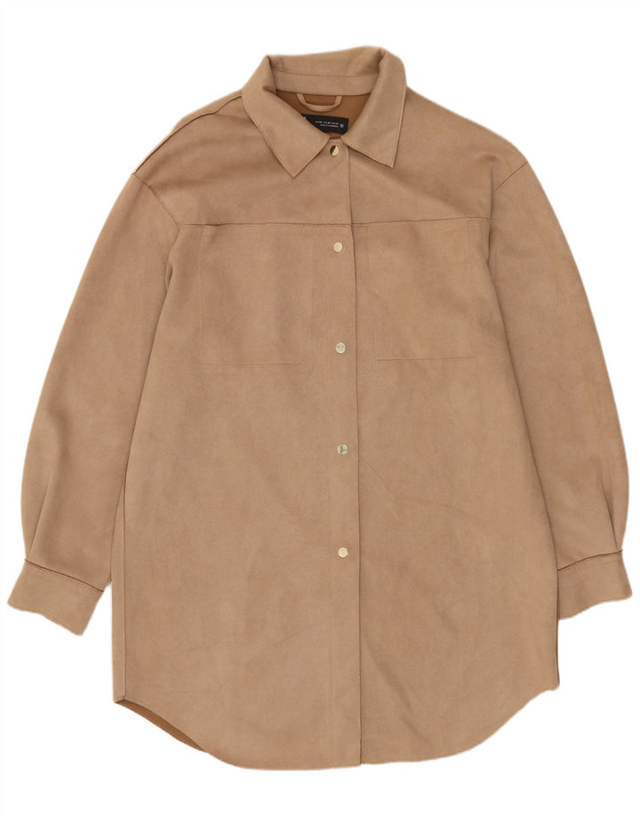 Zara Womens Oversized Shacket Shirt UK 6 XS Beige Polyester