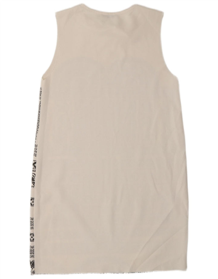 Zara Robe droite sans manches pour femme UK 12 Medium Blanc Géométrique