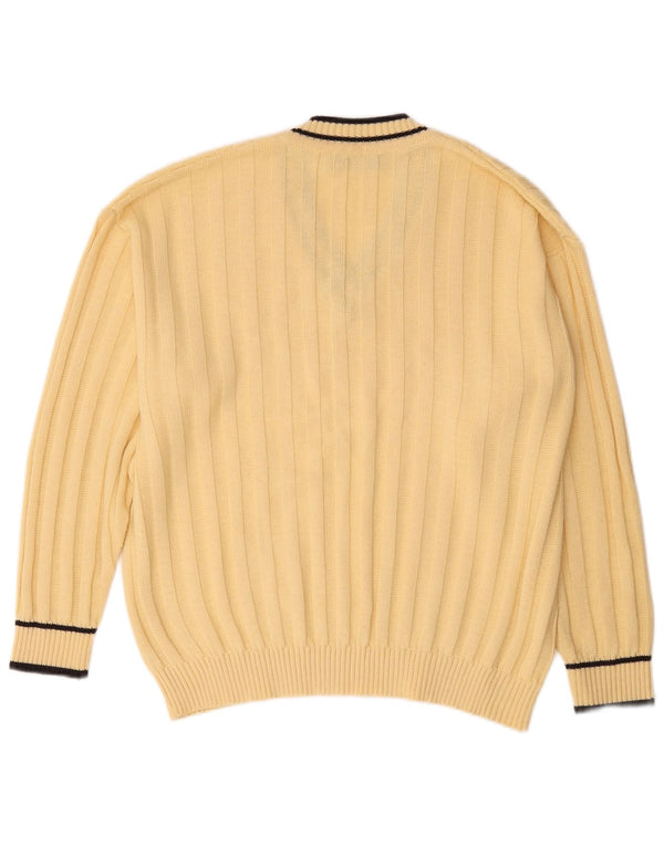 Maglione vintage da uomo ampio con scollo a V IT 48 a righe gialle medie
