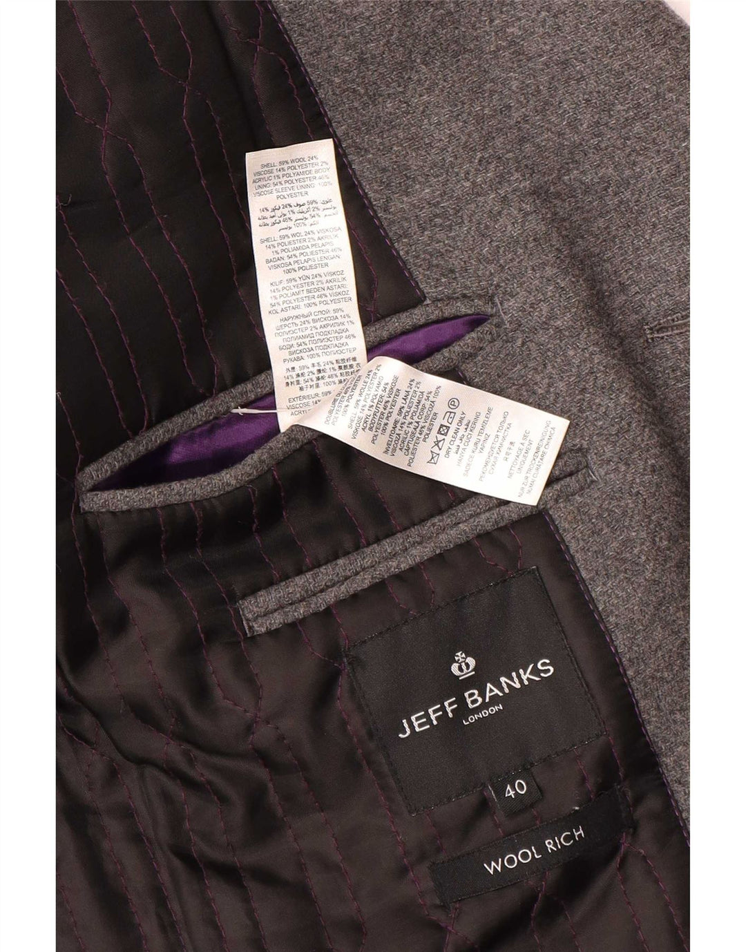 Jeff Banks Mens Overcoat UK 40 Large Grey Wool