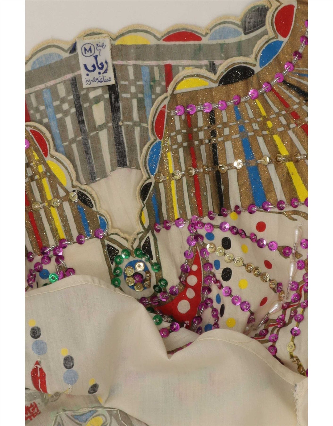 Damska bluzka w stylu vintage z abstrakcyjnym wzorem Top UK 14 Średni biały etniczny