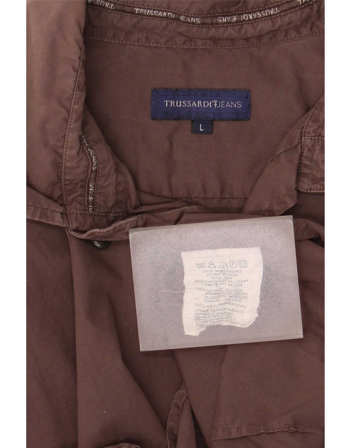 Trussardi Jeans Mens Shirt Large Brown Cotton
