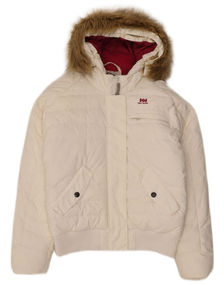 Helly Hansen Womens Hooded Padded Jacket UK 12 Medium White Nylon