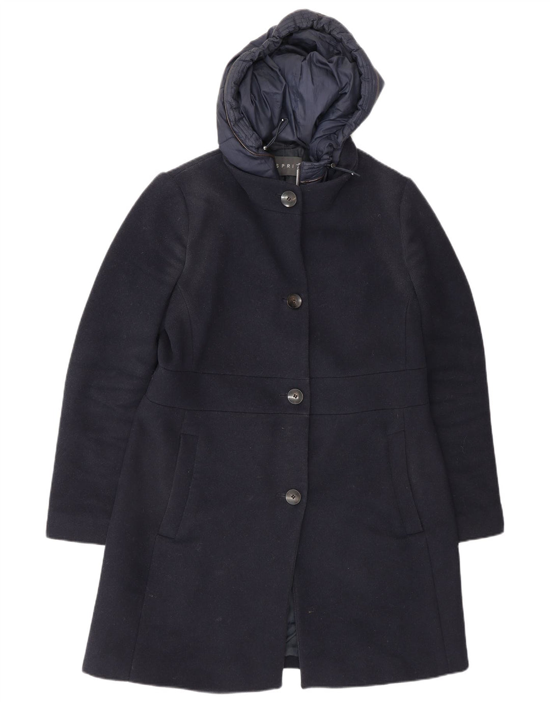 Esprit Womens Hooded Overcoat UK 16 Large Navy Blue Polyester