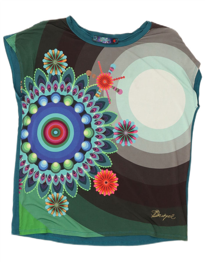 Desigual Dame Grafisk T-Shirt Top UK 14 Medium Flerfarvet