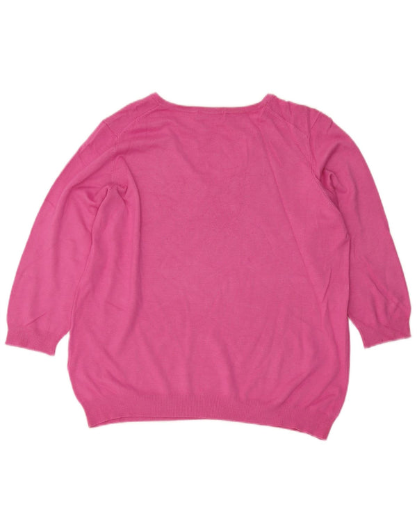 Marks & Spencer Damen-Pullover mit 3/4-Ärmeln und V-Ausschnitt, Gr. 20, 2XL, Rosa