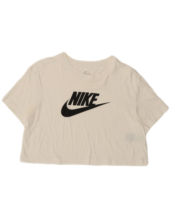 Nike Womens Crop Graphic T-Shirt Top UK 14 Medium White Cotton