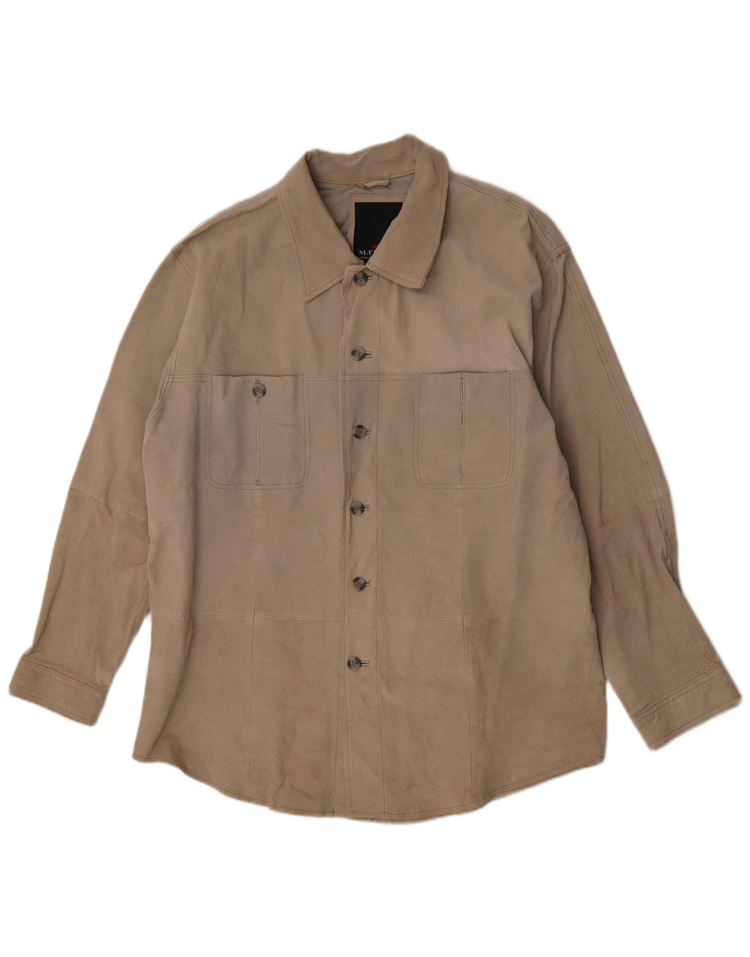 M. Flues Mens Overshirt Suede Shirt Large Beige Leather