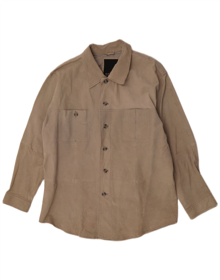 M. Flues Mens Overshirt Suede Shirt Large Beige Leather