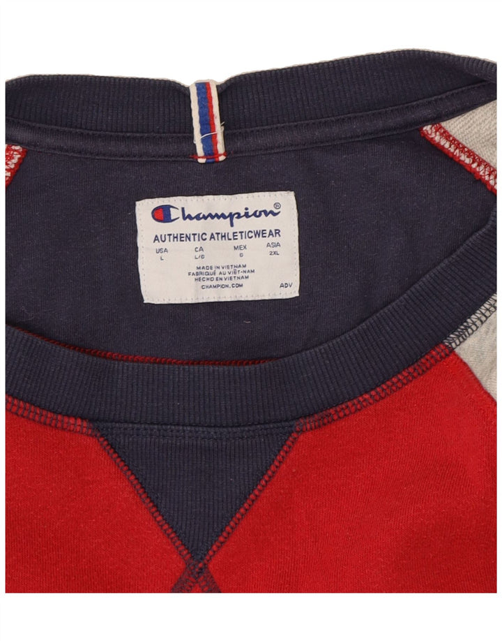 CHAMPION Mens Graphic Sweatshirt Jumper Large Red Colourblock Vintage Champion and Second-Hand Champion from Messina Hembry 