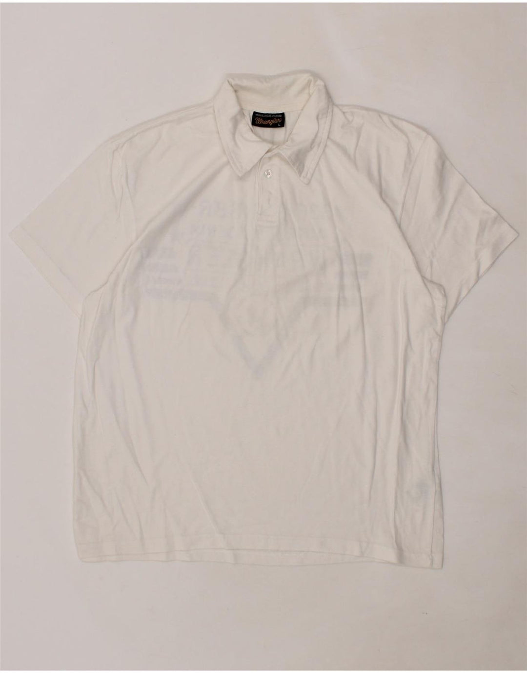 WRANGLER Mens Graphic Polo Shirt Large White Cotton Vintage Wrangler and Second-Hand Wrangler from Messina Hembry 