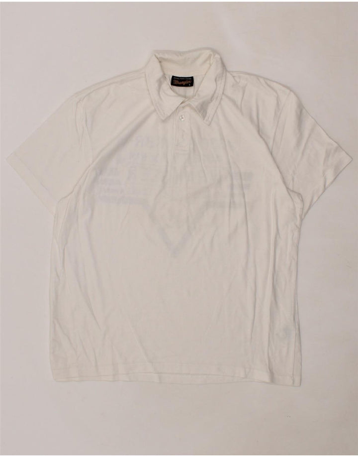 WRANGLER Mens Graphic Polo Shirt Large White Cotton Vintage Wrangler and Second-Hand Wrangler from Messina Hembry 