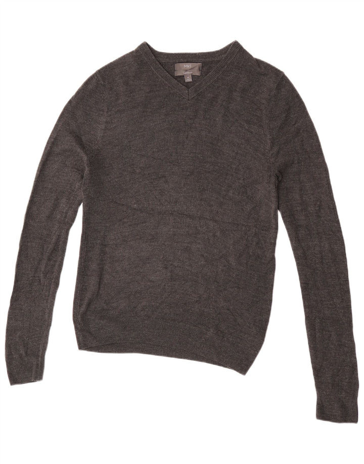 MARKS & SPENCER Mens V-Neck Jumper Sweater Medium Grey Acrylic