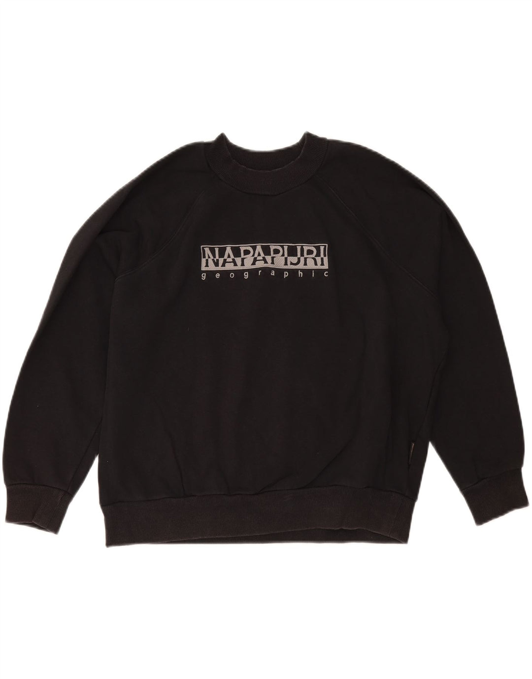 NAPAPIJRI Womens Oversized Graphic Sweatshirt Jumper UK 14 Medium Black Vintage Napapijri and Second-Hand Napapijri from Messina Hembry 