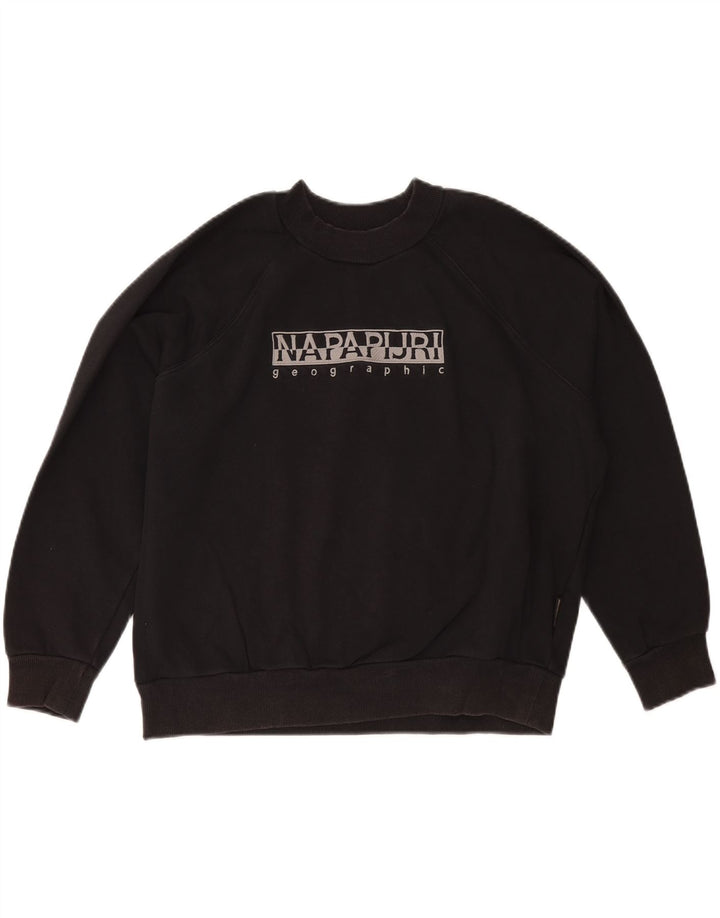 NAPAPIJRI Womens Oversized Graphic Sweatshirt Jumper UK 14 Medium Black Vintage Napapijri and Second-Hand Napapijri from Messina Hembry 