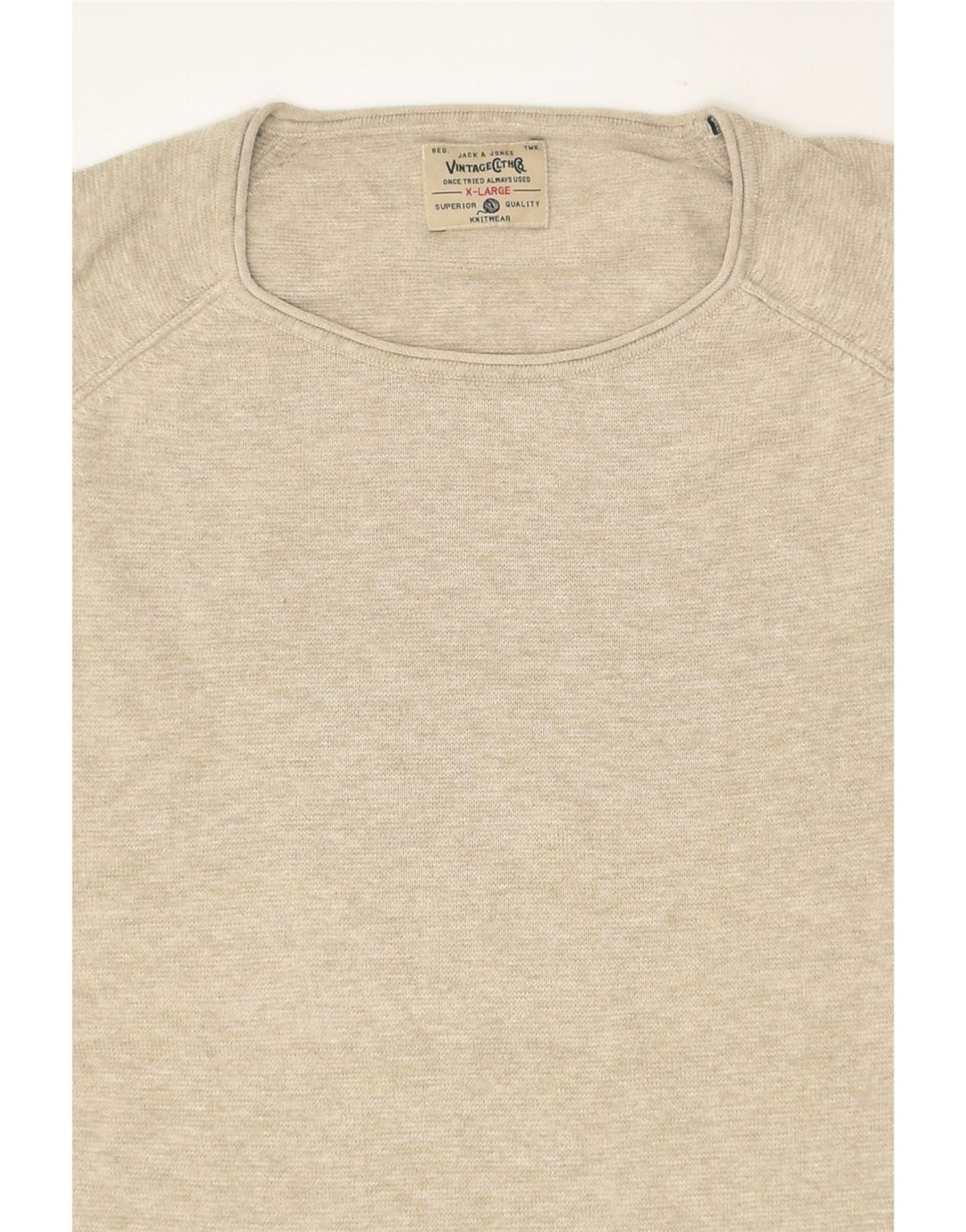 JACK & JONES Womens Crew Neck Jumper Sweater XL Beige Cotton | Vintage Jack & Jones | Thrift | Second-Hand Jack & Jones | Used Clothing | Messina Hembry 