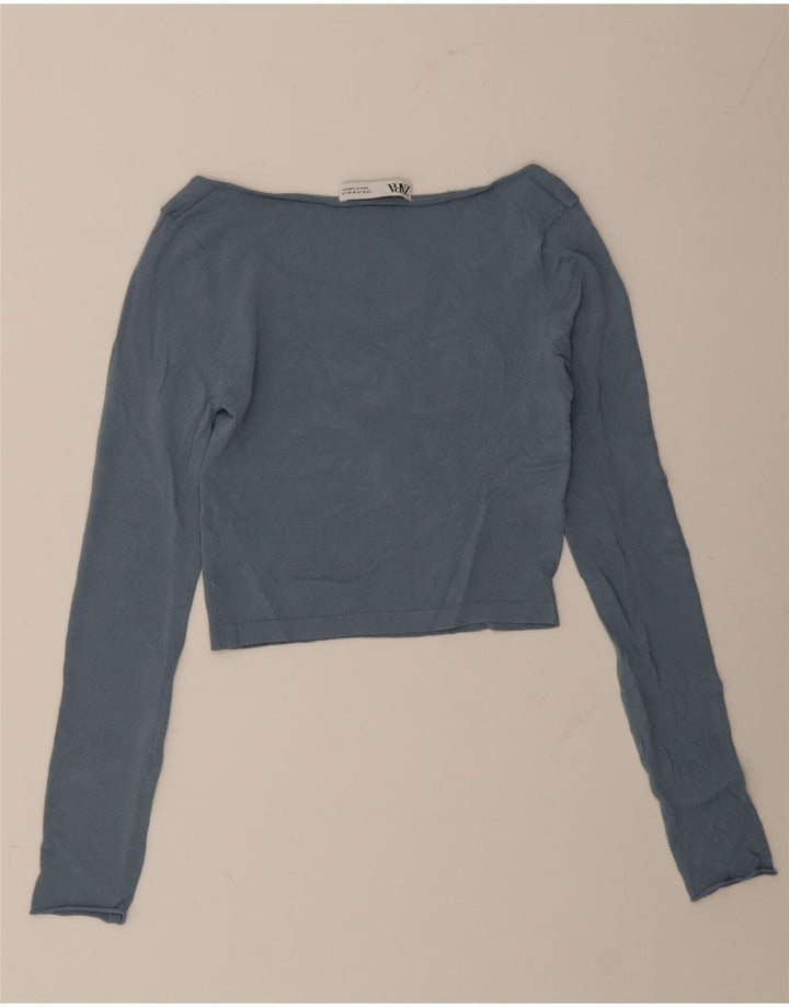 Zara Womens Crop Off Shoulder Top UK 12 Medium Blue Viscose