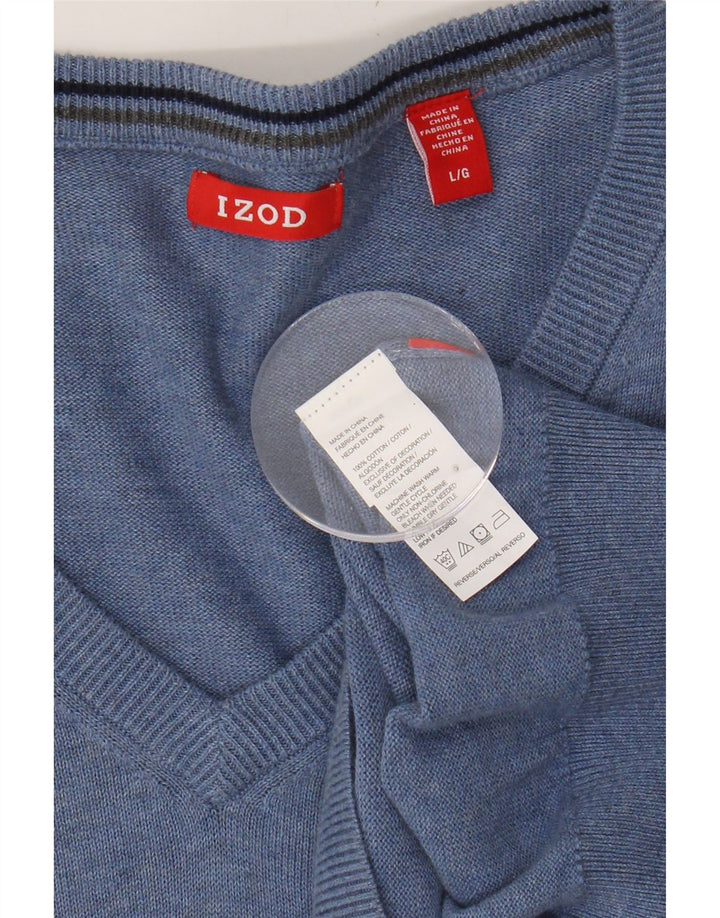 IZOD Mens V-Neck Jumper Sweater Large Blue Cotton Vintage Izod and Second-Hand Izod from Messina Hembry 