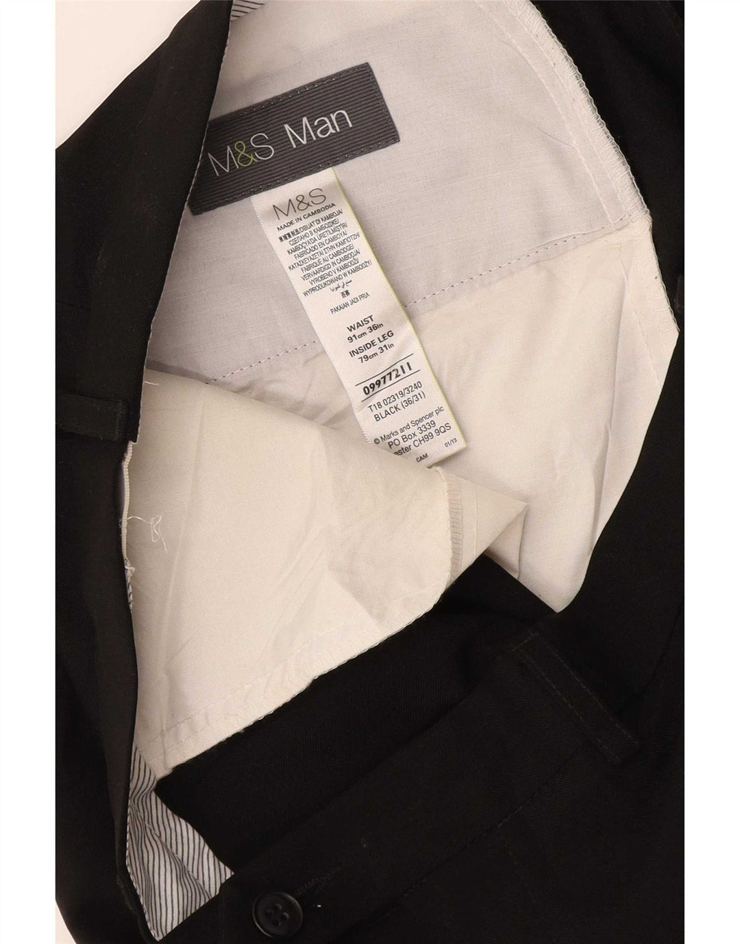 Gerade Herren-Anzughose von Marks & Spencer, W36, L31, schwarzes Polyester