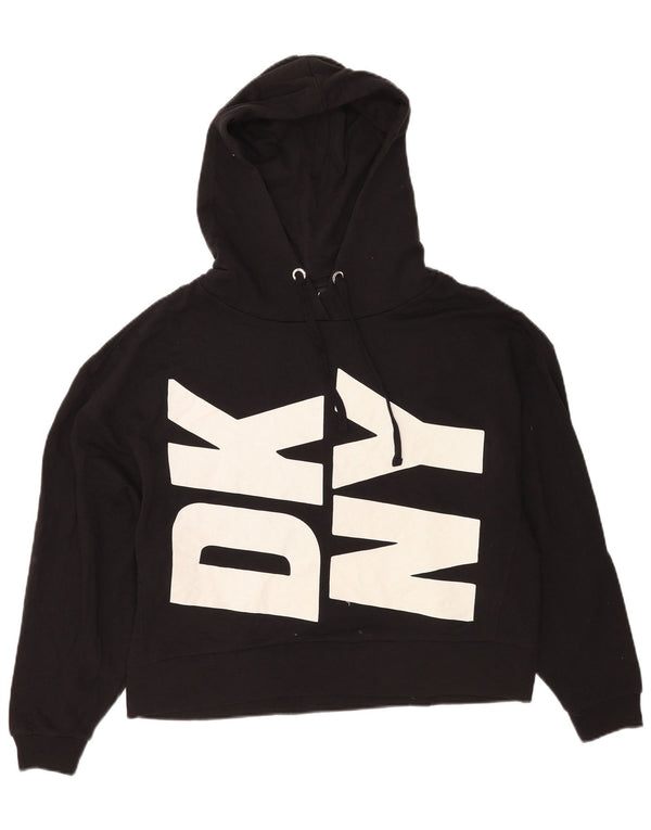 Dkny Pull à capuche surdimensionné graphique pour femme UK 10 Petit coton noir