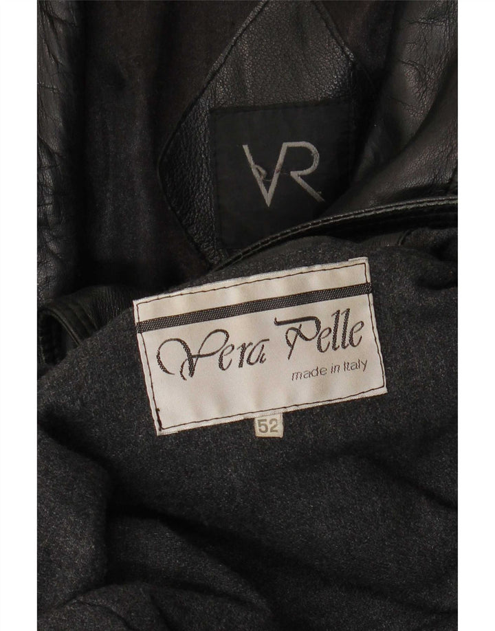 Casaco de couro masculino vintage IT 52 XL preto