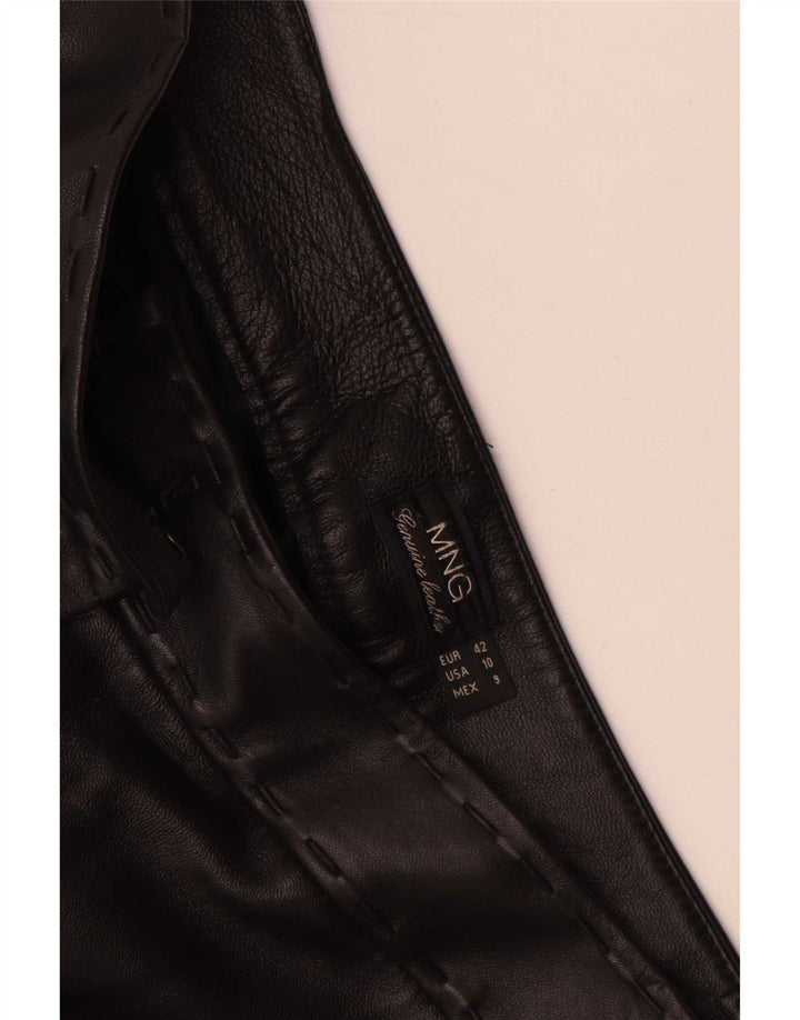 Mango Womens Straight Leather Trousers IT 42 Medium W30 L35 Black