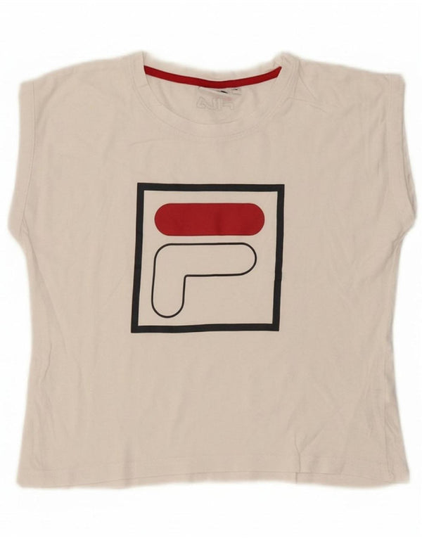 FILA Womens Crop Graphic T-Shirt Top UK 12 Medium White Cotton