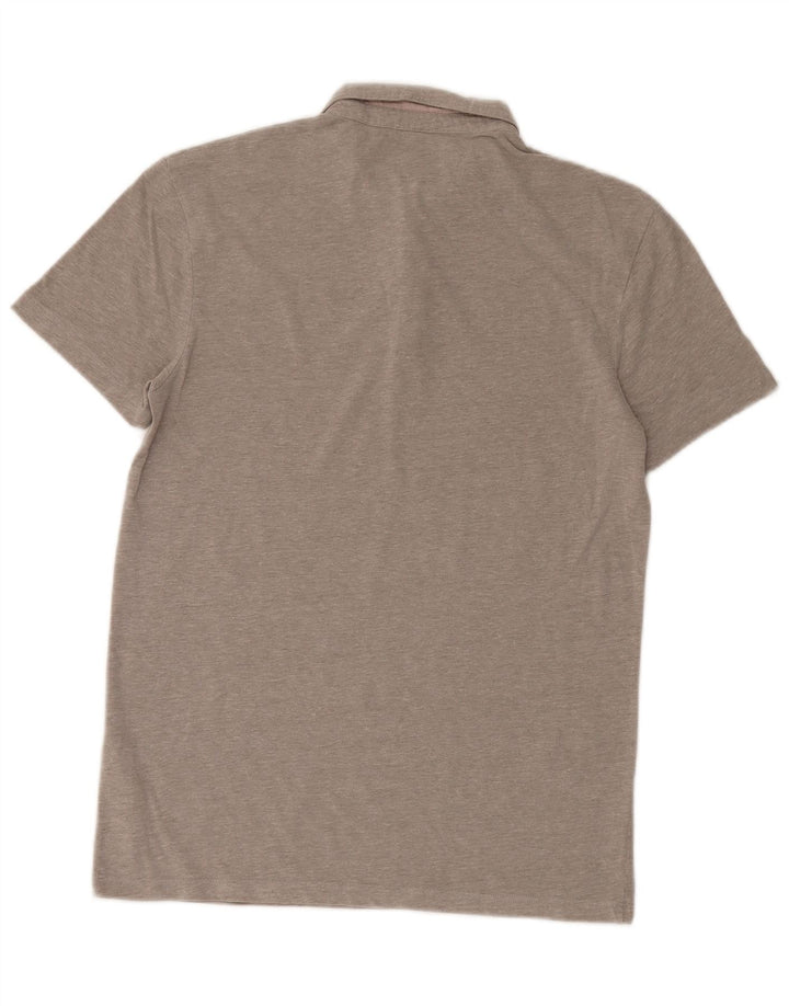 All Saints Mens Polo Shirt Small Grey Striped Cotton